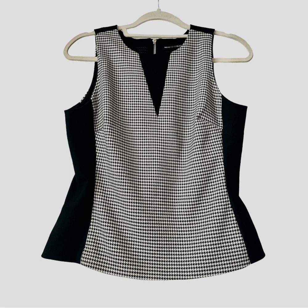 WHBM  Black & White Sleeveless Houndtooth Pattern Top Size 6P